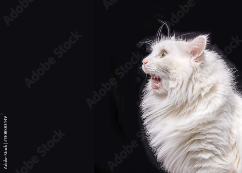 Obraz na płótnie White angora cat isolated on black background.