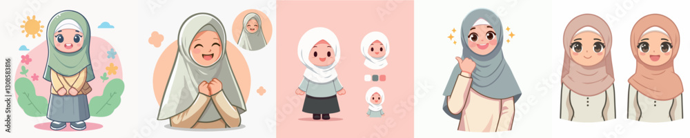 Fototapeta premium Image of a cheerful Muslim girl vector character