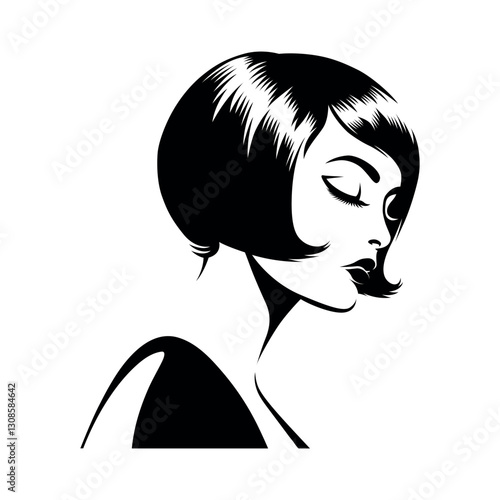Silhouette of a elegant woman with bob hairstyle fashion vector.