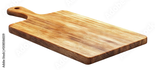 Wooden cutting board with a handle, isolated on transparent cutout background