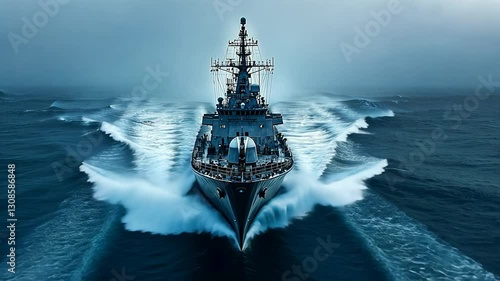 Navy Destroyer Navigates Stormy Seas