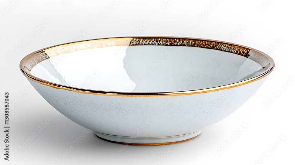 Elegant White Porcelain Serving Bowl with Gold Rim Studio Shot Tableware Kitchenware Elegant White Porcelain Serving Bowl with Gold Rim Studio Shot Tableware Kitchenware