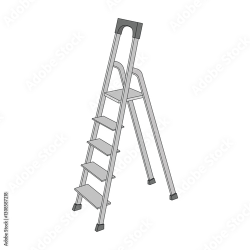 kids drawing vector illustration portable alumunium step ladder cartoon isolated