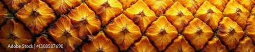 Intricate pattern of pineapple scales, golden hues, pattern, summer