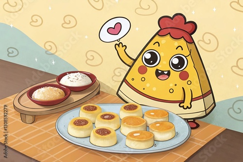 restaurant food items offer to customers by cute cartoons 