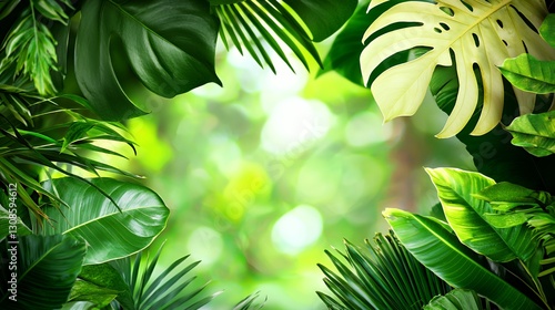 Lush Green Tropical Leaves Frame Background
