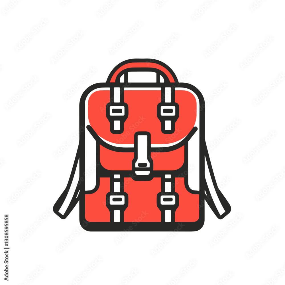 Stylized backpack vector illustration in red for travel and adventure concept design with copy space Stylized backpack vector illustration in red for travel and adventure concept design with copy space
