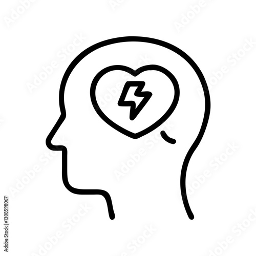 Mental health and emotional stress icon, black outline