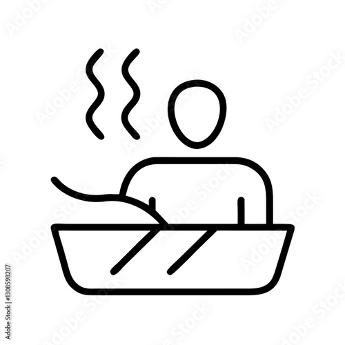 Minimalist hot bath icon with a person in a steaming tub