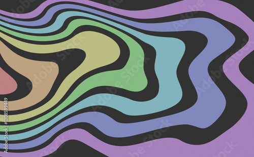 Retro banner of rainbow wavy stripes with grainy overlay