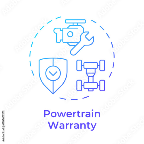 Powertrain warranty blue gradient concept icon. Car engine, suspension. Engineering, maintenance. Round shape line illustration. Abstract idea. Graphic design. Easy to use in infographic, presentation