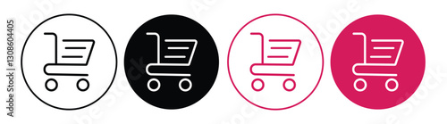 Shopping cart icon. Shopping trolley in outline. shopping carts, symbolizing retail, purchasing, and consumer goods in commerce. Editable stroke.
