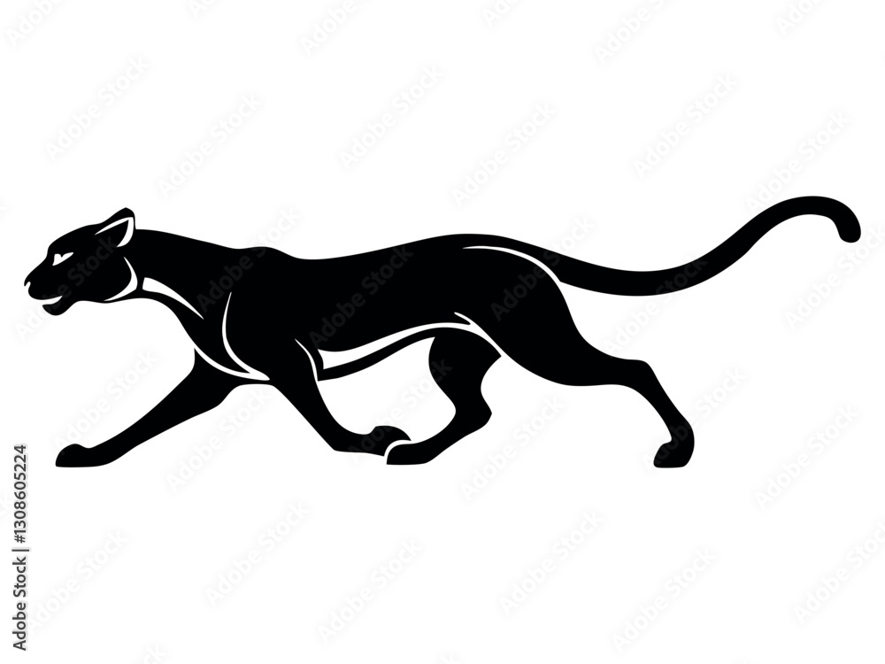 Running Cheetah silhouette monochrome color. Symbol of vitality. Creative design. Vector illustration Running Cheetah silhouette monochrome color. Symbol of vitality. Creative design. Vector illustration
