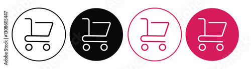 Shopping cart icon. Shopping trolley in outline. shopping carts, symbolizing retail, purchasing, and consumer goods in commerce. Editable stroke.
