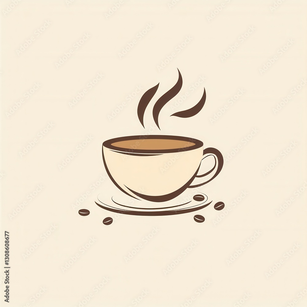 Creative minimalist coffee cup logo design with elegant steam and coffee beans details in warm tones Creative minimalist coffee cup logo design with elegant steam and coffee beans details in warm tones