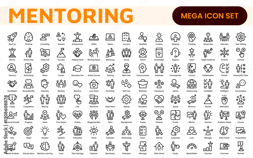 Mentoring and Coaching Icons Collection. Vector-Based Icons for Mentorship, Leadership, Learning, Support, and Growth Mentoring and Coaching Icons Collection. Vector-Based Icons for Mentorship, Leadership, Learning, Support, and Growth