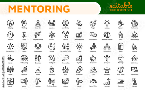 Mentoring and Coaching Icons Collection. Vector-Based Icons for Mentorship, Leadership, Learning, Support, and Growth