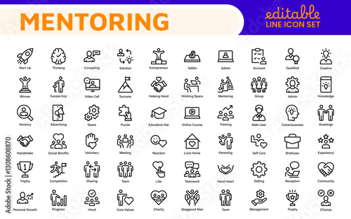 Mentoring and Coaching Icons Collection. Vector-Based Icons for Mentorship, Leadership, Learning, Support, and Growth