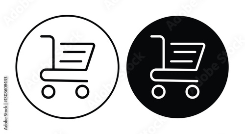 Shopping cart icon. Shopping trolley in outline. shopping carts, symbolizing retail, purchasing, and consumer goods in commerce. Editable stroke.
