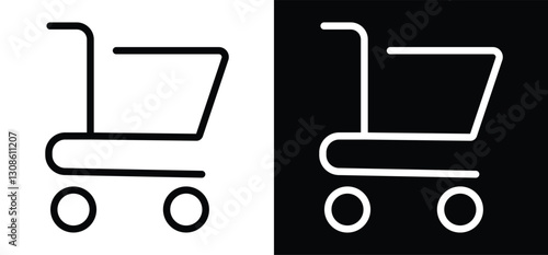 Shopping cart icon. Shopping trolley in outline. shopping carts, symbolizing retail, purchasing, and consumer goods in commerce. Editable stroke.
