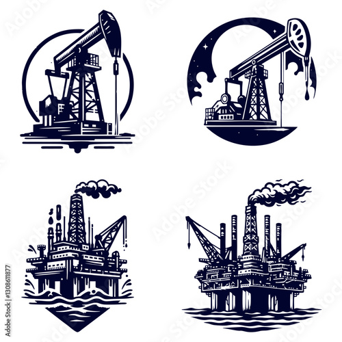 group set oil gas platform logo design