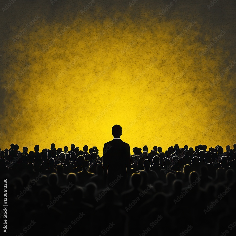 Fototapeta premium Colorful silhouette pf person standing in monochrome crowd of different people,surreal unique and different concept,loneliness in society,shadow,freedom,Love,be yourself,Stand out from the crowd.