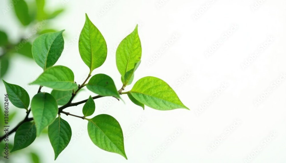 Leafy branches with green leaves isolated on white background, leafy greens, minimalist Leafy branches with green leaves isolated on white background, leafy greens, minimalist