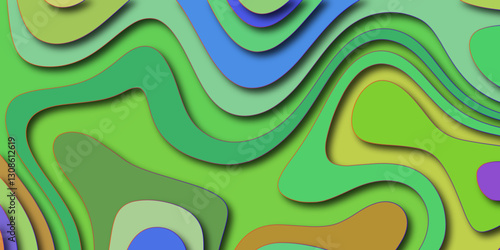 Modern background for covers, invitations, posters, banners, flyers. Abstract papercut and color multi layer gradient on vector green pattern background. Modern paper cut topography water map cover 