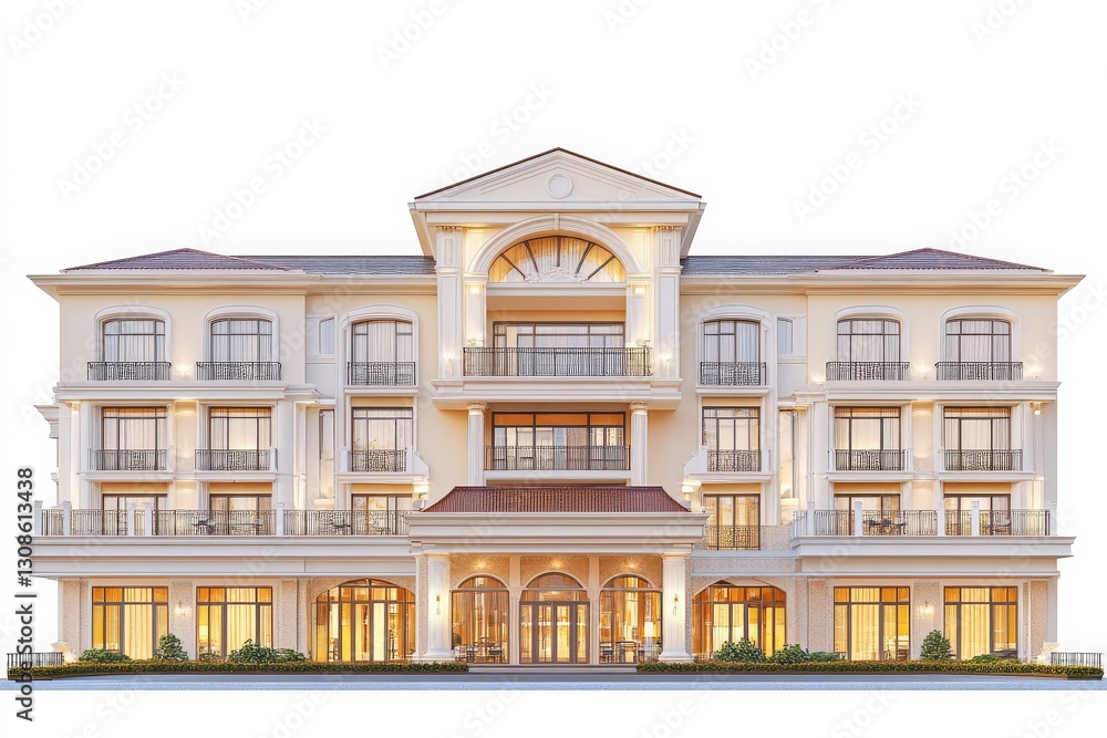 Fototapeta premium Grand Hotel Exterior for Night Lighting, Architectural Design.
