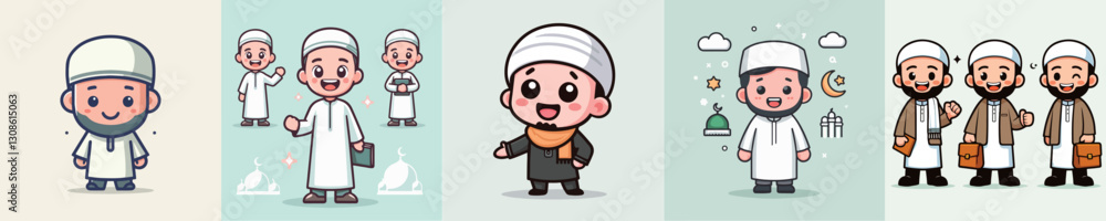 Set of Cheerful Muslim Male Vector Character Images Set of Cheerful Muslim Male Vector Character Images