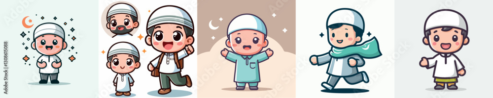 Set of Cheerful Muslim Male Vector Character Images Set of Cheerful Muslim Male Vector Character Images