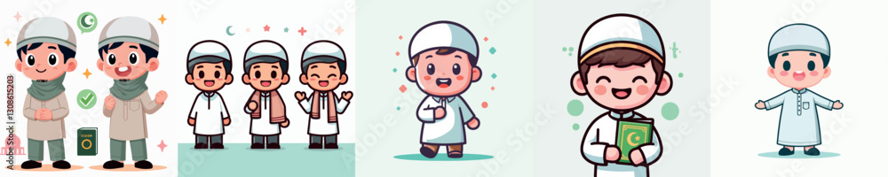 Set of Cheerful Muslim Male Vector Character Images Set of Cheerful Muslim Male Vector Character Images