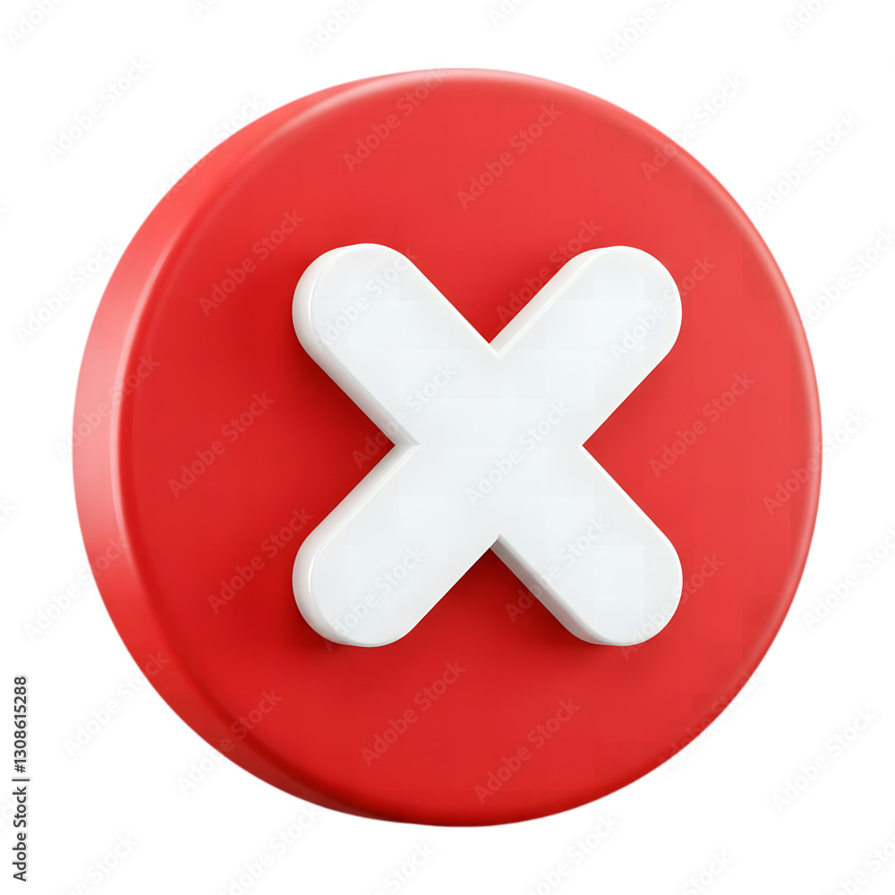 Obraz premium A glossy red bubble icon with a white x symbol isolated on transparent background