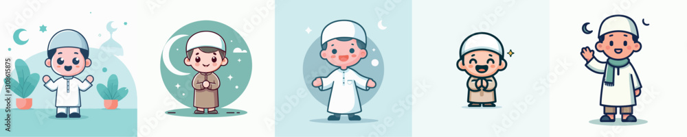 Set of Cheerful Muslim Male Vector Character Images Set of Cheerful Muslim Male Vector Character Images