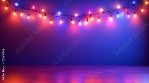Colorful Christmas lights on a purple backdrop