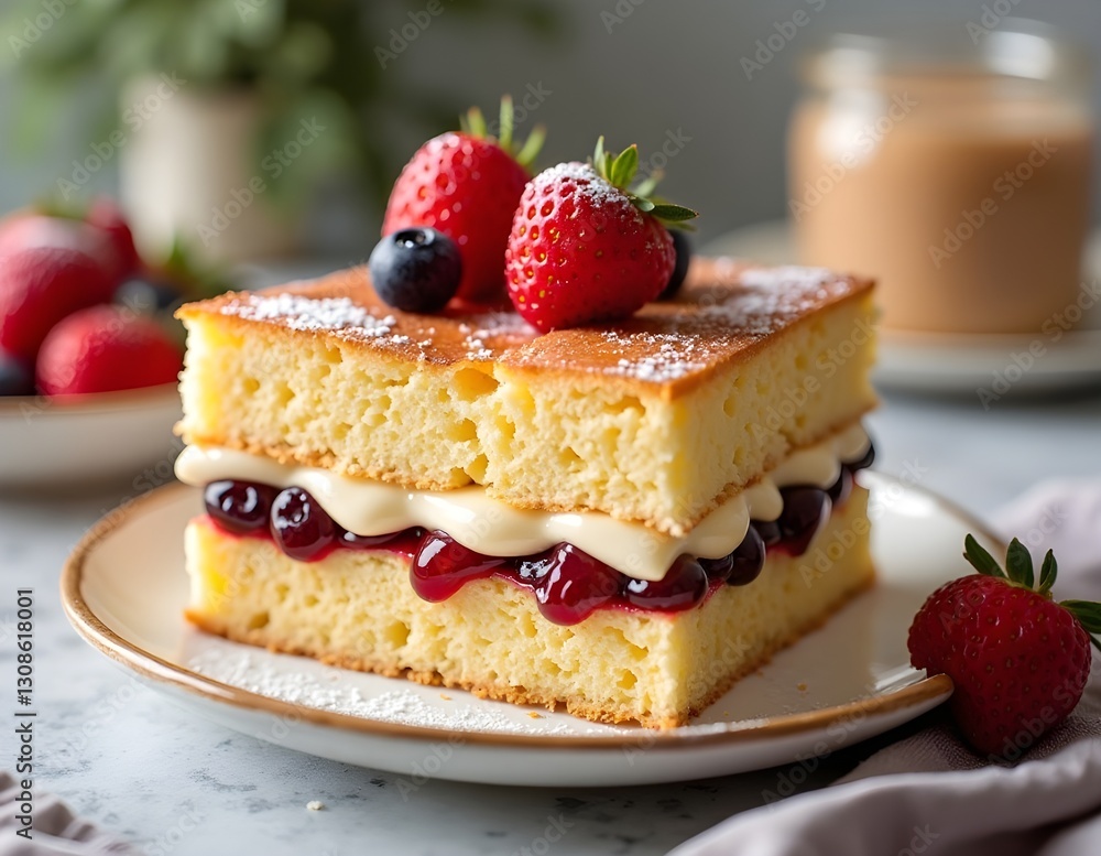 Appetizing Creamy Cake with Special Filling
fluffy cake layer with creamy filling, fruit jam and fresh elements as dessert, extraordinary taste experience Appetizing Creamy Cake with Special Filling
fluffy cake layer with creamy filling, fruit jam and fresh elements as dessert, extraordinary taste experience
