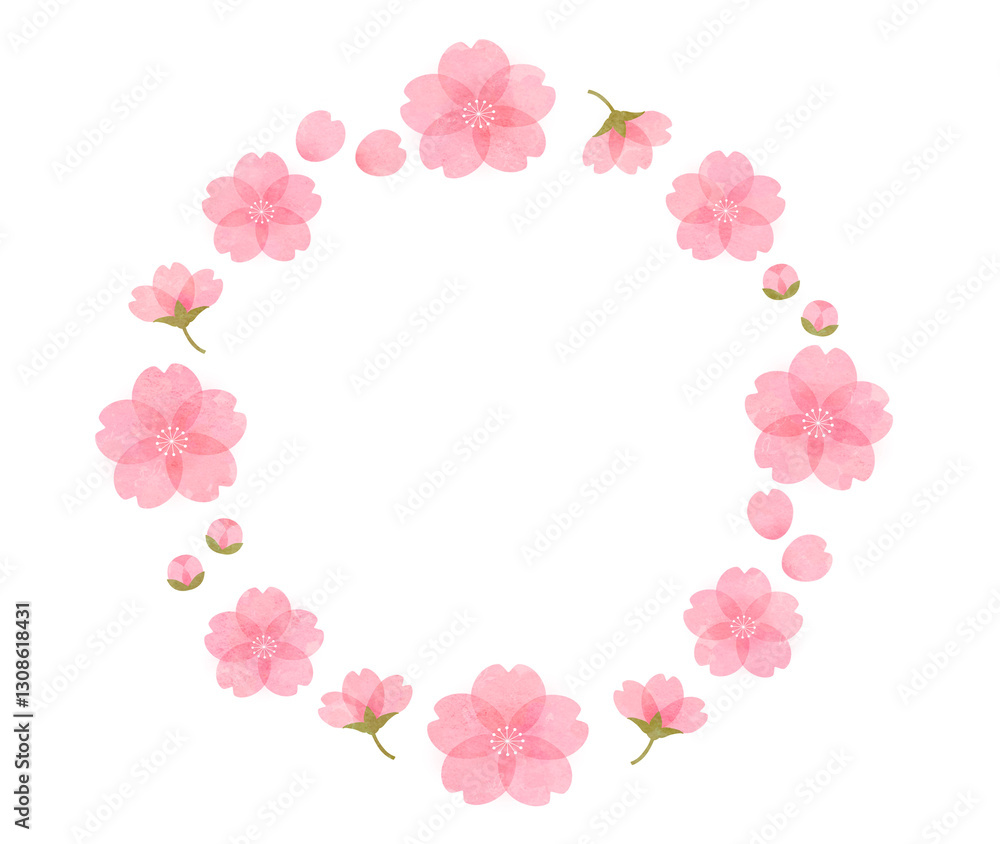 桜の花の丸いフレーム 水彩 春 花びら ピンク 桜の花の丸いフレーム 水彩 春 花びら ピンク
