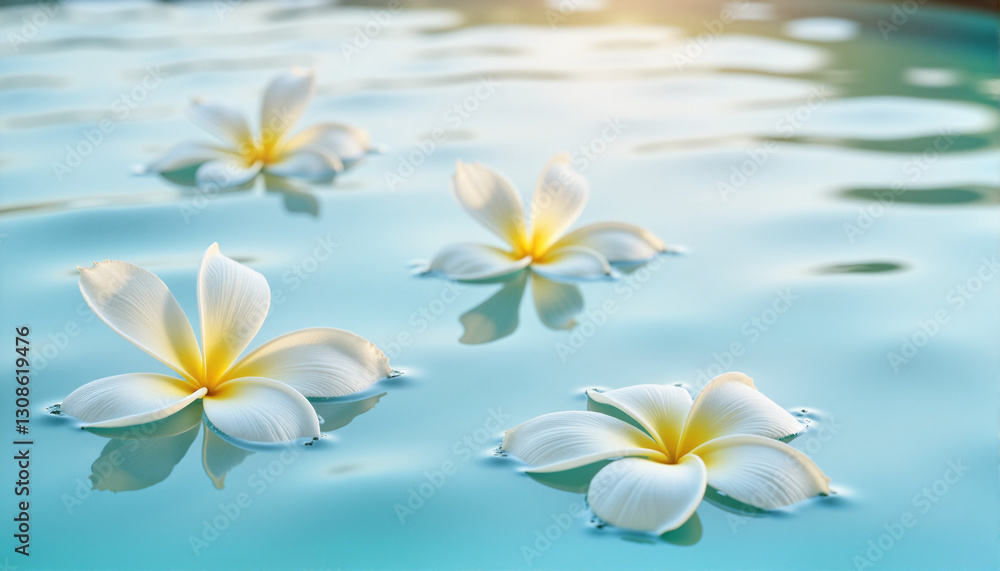 Floating white flowers on tranquil water for blogs, websites, spa promotions, relaxation themes, greeting cards, wellness brochures, and nature-inspired designs Floating white flowers on tranquil water for blogs, websites, spa promotions, relaxation themes, greeting cards, wellness brochures, and nature-inspired designs