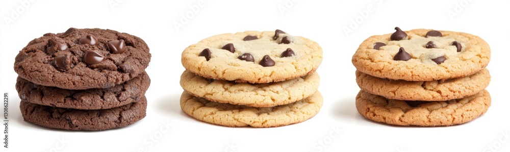 Chocolate chip cookies stacked on white background Chocolate chip cookies stacked on white background