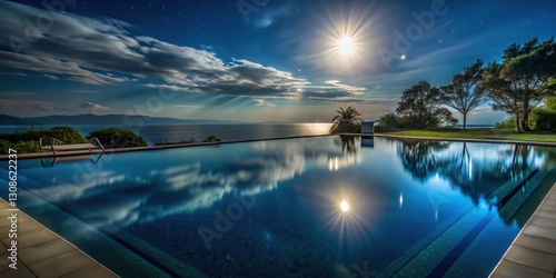 Wallpaper Mural A serene pool reflected in still water at night with moonlight shining on its surface creating a sense of calm and tranquility, night, moonlight Torontodigital.ca