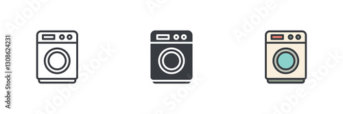 Washing machine different style icon set