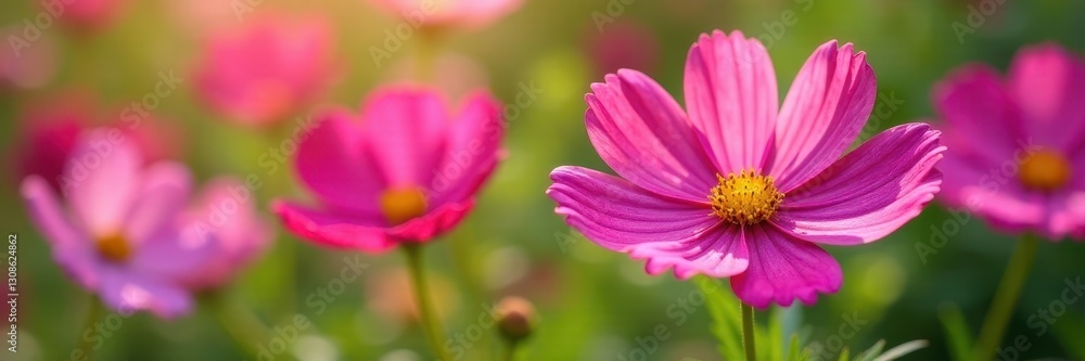 Cosmos flowers in full bloom, sunlight illuminating petals , bright, day Cosmos flowers in full bloom, sunlight illuminating petals , bright, day