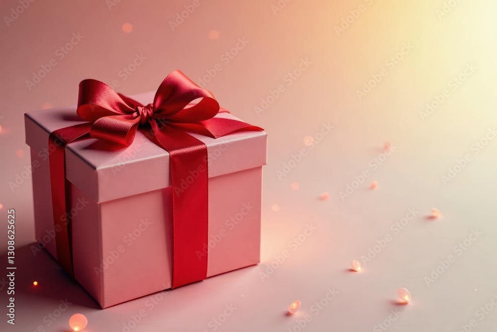 Elegant gift box, tied with a vibrant red ribbon , gift wrapping, holiday Elegant gift box, tied with a vibrant red ribbon , gift wrapping, holiday