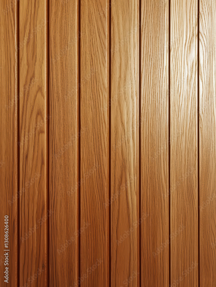 Naklejka premium Warm Wooden Texture: Close-up shot of a vertical wood panel background, showcasing the natural grain and warm tones.