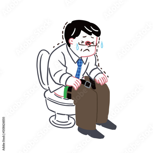 便が固くて出づらいので悩んでいる中年の男性　腸内環境についてのイラスト