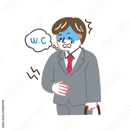 出先で急激にお腹が痛くなる男性　腸内環境についてのイラスト