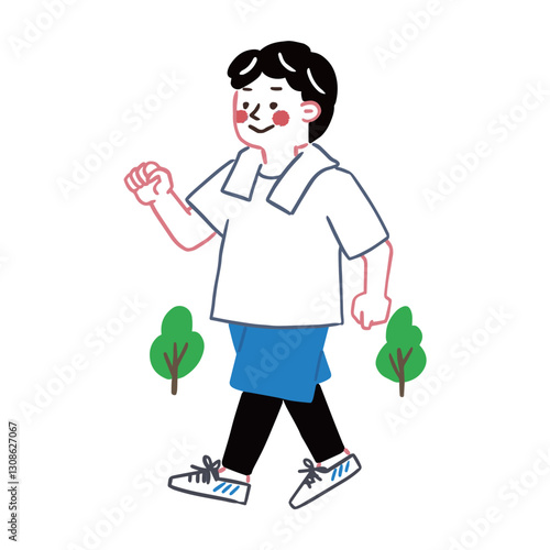 ウォーキングなど適度な運動をしている男性　腸内環境についてのイラスト