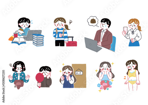 便秘と腸内環境についてのイラストセット２