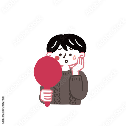 吹き出物ができてしまった女性　腸内環境についてのイラスト