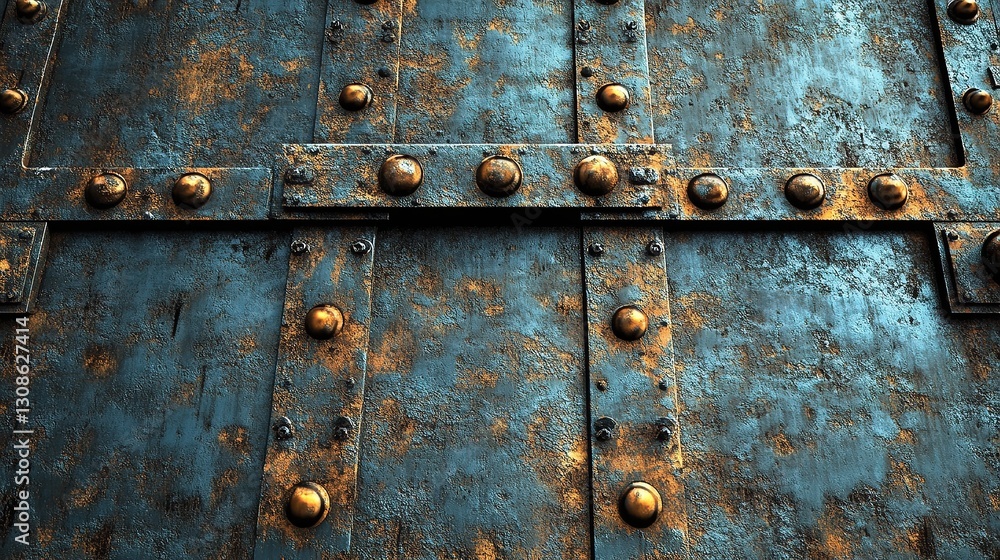 Detailed Rusty Metal Background with Textured Lines and Rivets Detailed Rusty Metal Background with Textured Lines and Rivets